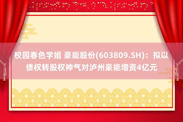 校园春色学姐 豪能股份(603809.SH)：拟以债权转股权神气对泸州豪能增资4亿元