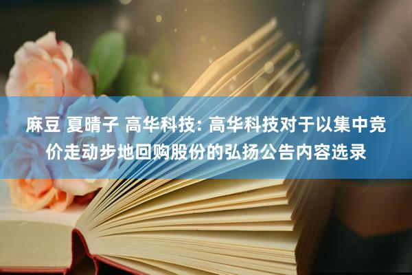 麻豆 夏晴子 高华科技: 高华科技对于以集中竞价走动步地回购股份的弘扬公告内容选录