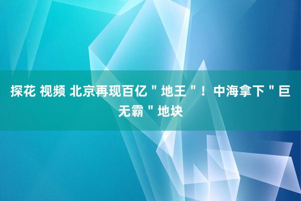 探花 视频 北京再现百亿＂地王＂！中海拿下＂巨无霸＂地块