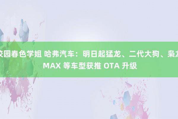 校园春色学姐 哈弗汽车：明日起猛龙、二代大狗、枭龙 MAX 等车型获推 OTA 升级