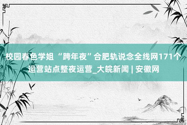 校园春色学姐 “跨年夜”合肥轨说念全线网171个运营站点整夜运营_大皖新闻 | 安徽网